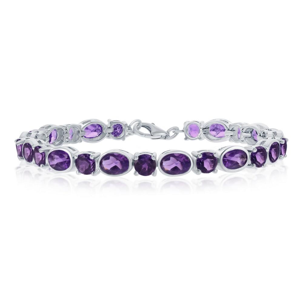 Sterling Silver, Alternating 5mm Round & 7x5mm Oval Gem Bracelet, 13.54cttw Amethyst (BR2291)