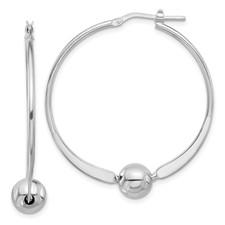 Sterling Silver Rhod-plated Polished Ball Large Round Hoop Earrings (E5444)