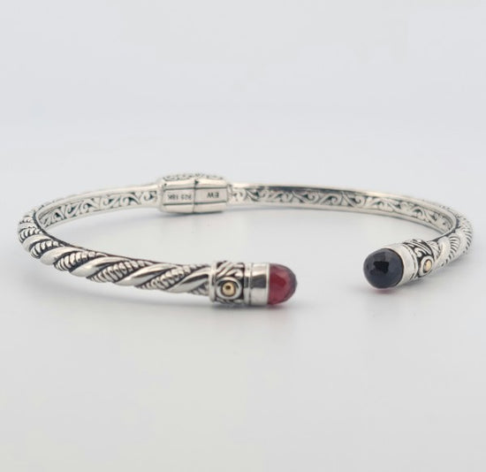 SS/18K This Bali Twist Bangle with Garnets (BR2302)