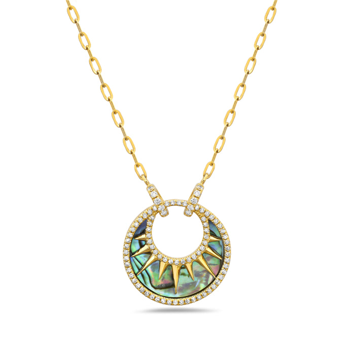 Diamond & Abalone Shell Starburst Pendant and Chain