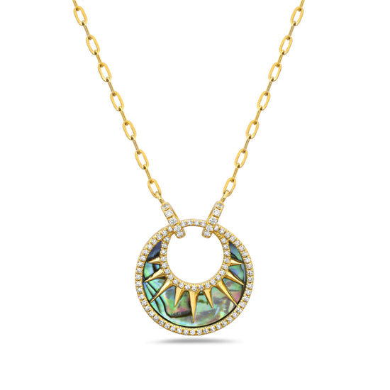 Diamond & Abalone Shell Starburst Pendant and Chain