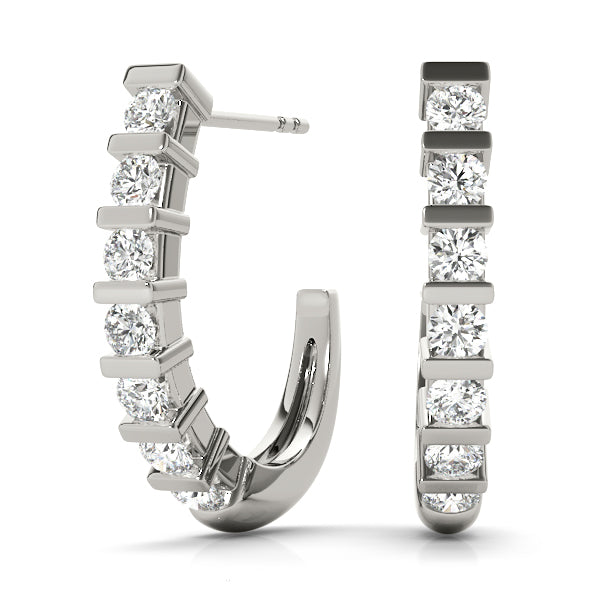 Bar Set Diamond J-Hoop Earrings