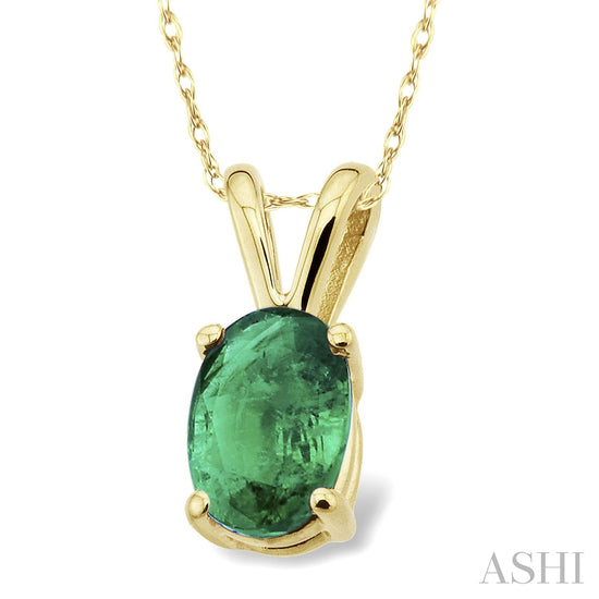 Oval Shape Emerald Solitaire Pendant