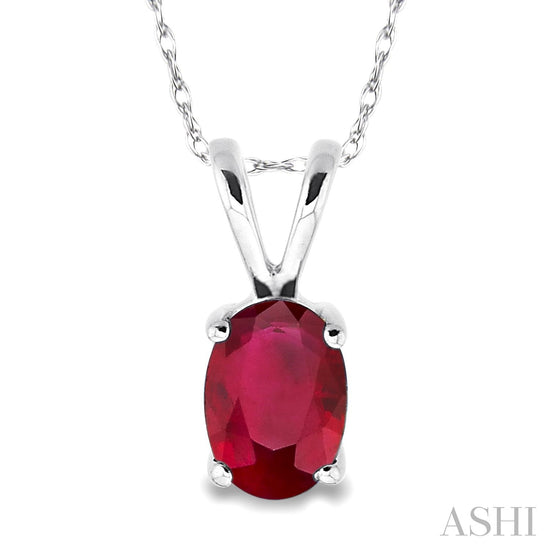 Oval Shape Ruby Solitaire Pendant