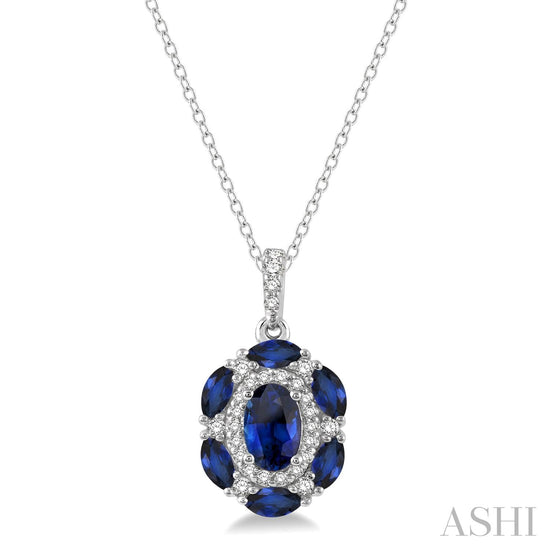 Oval Shape Sapphire & Diamond Pendant