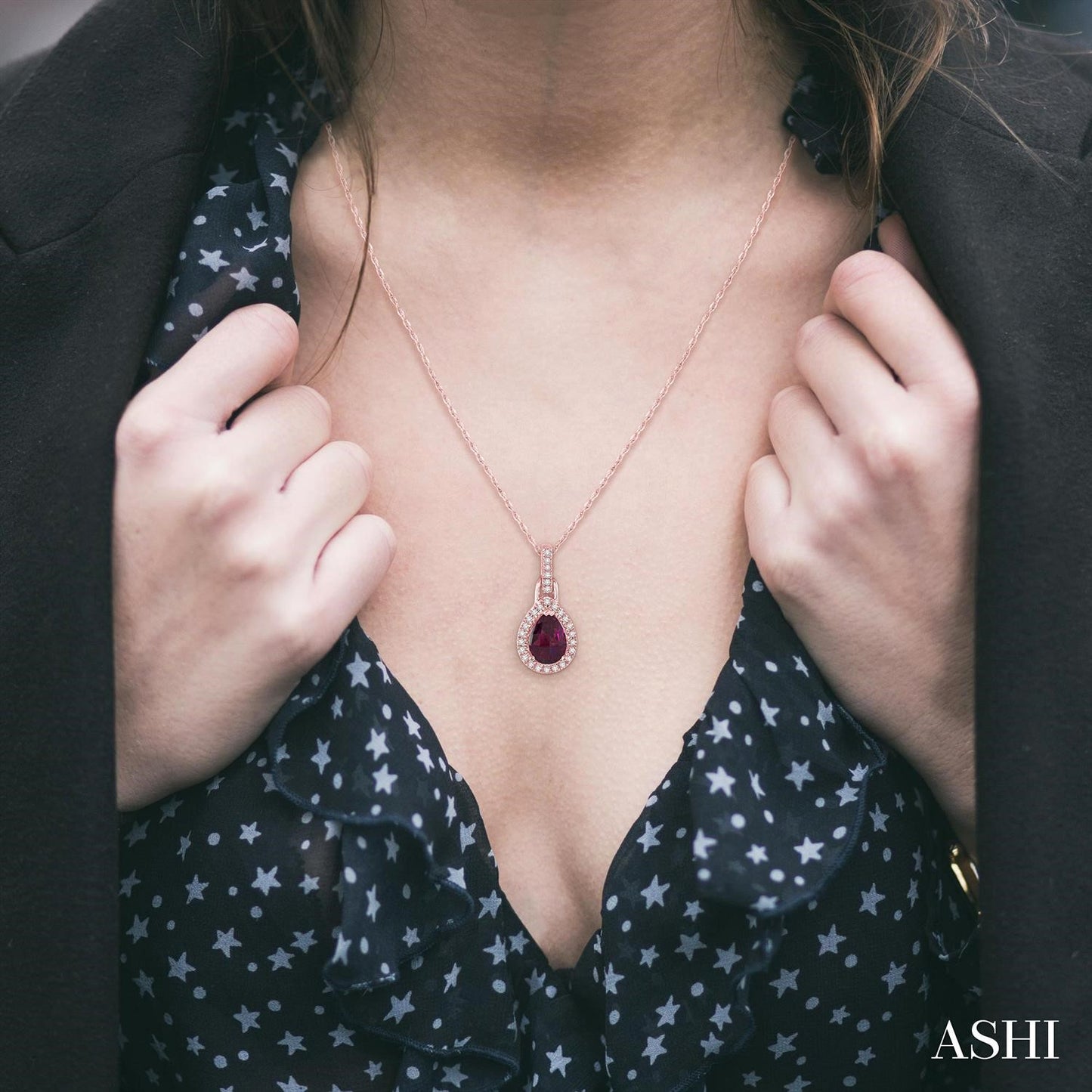 Pear Shaped Rhodalite Garnet & Diamond Pendant