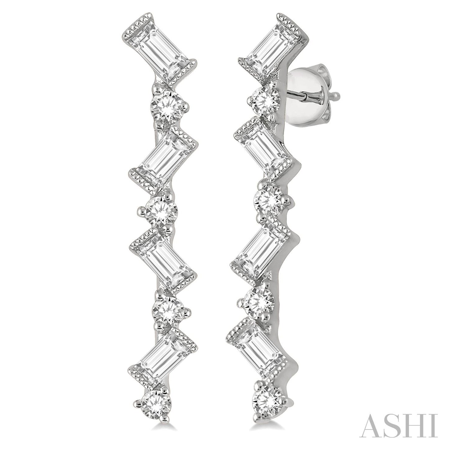 Scatter Zig-Zag Baguette Diamond Fashion Earrings