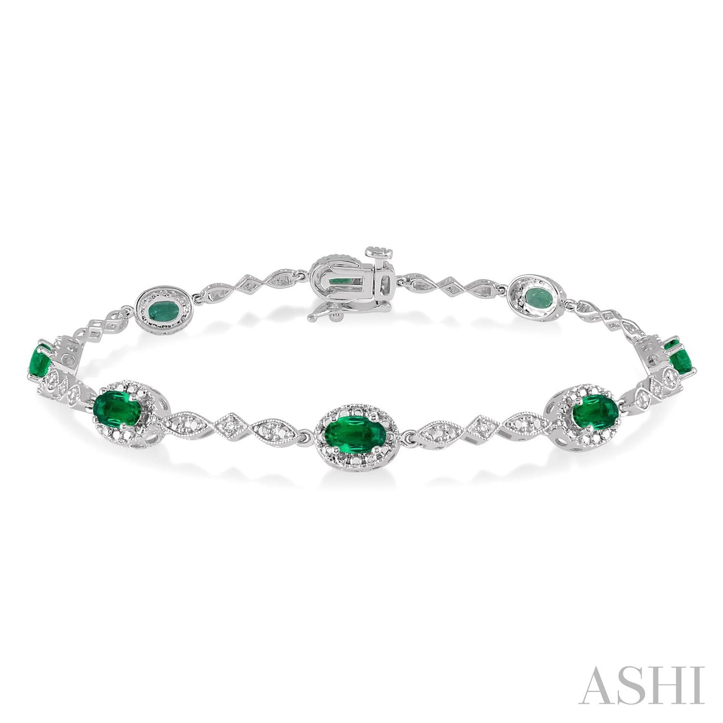 Oval Shape Emerald & Diamond Bracelet