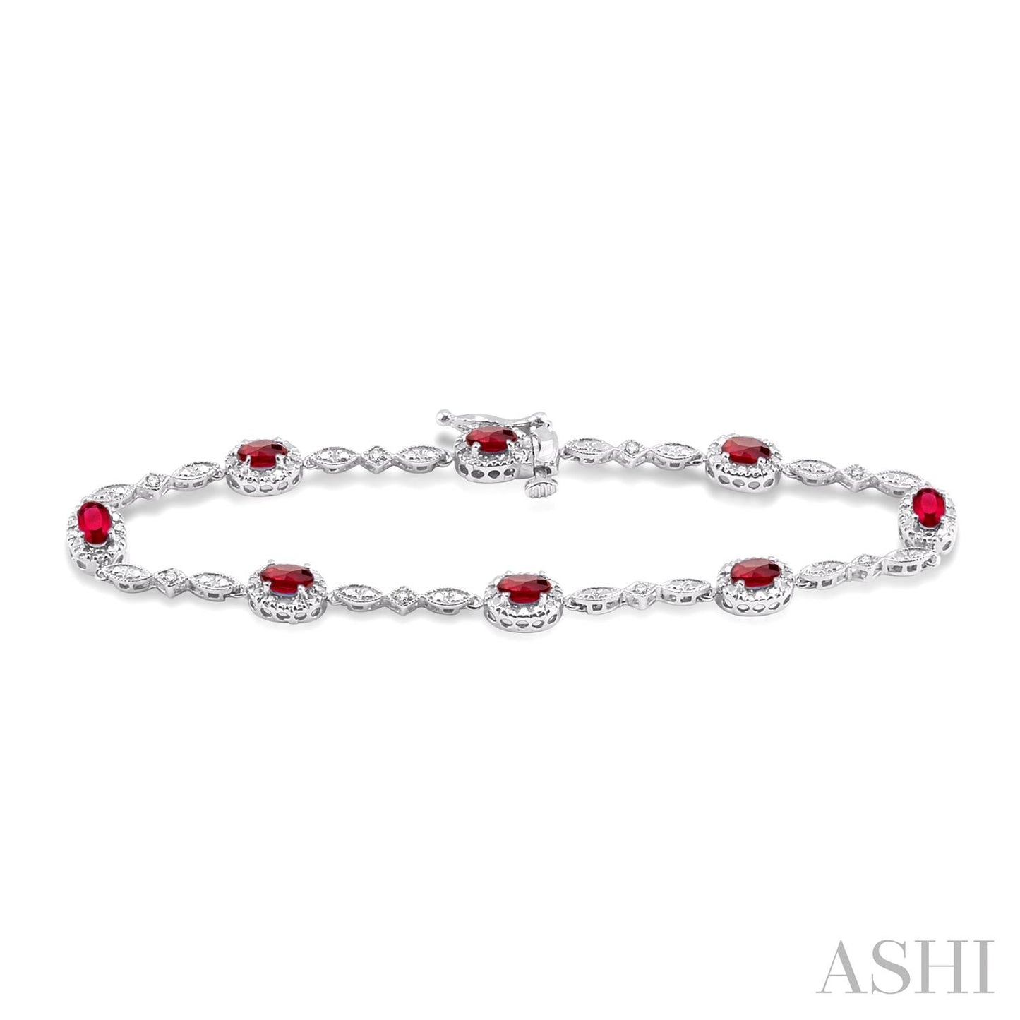 Oval Shape Ruby & Diamond Bracelet