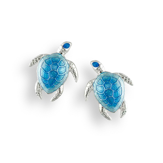 Blue Turtle Post Earrings. Sterling Silver