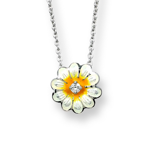 White Daisy Necklace. Sterling Silver-White Sapphire