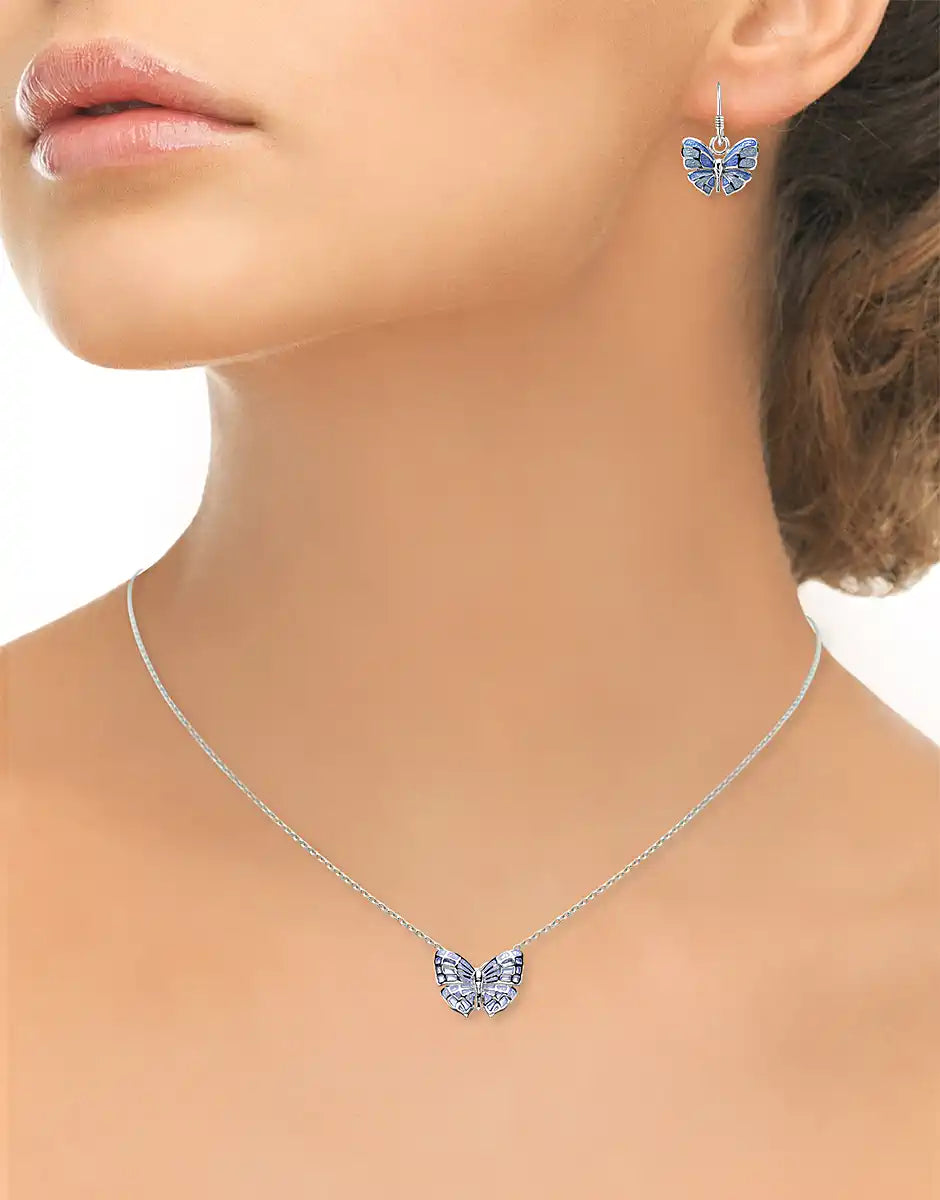 Purple Plique-a-Jour Butterfly Necklace. Sterling Silver