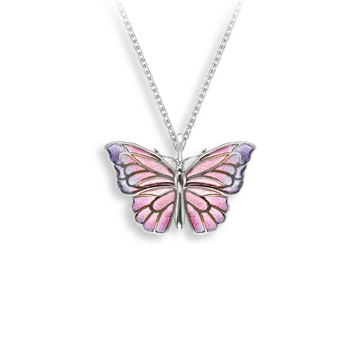 Purple Plique-a-Jour Butterfly Necklace. Sterling Silver
