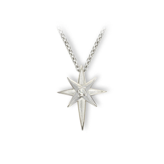 Sterling Silver-White Sapphire. White North Star Pendant.